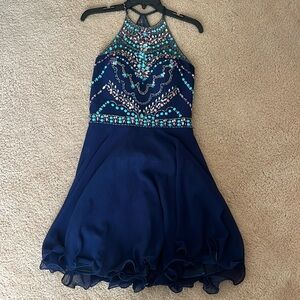 Navy blue short homecoming dress a line and beaded fits like 10